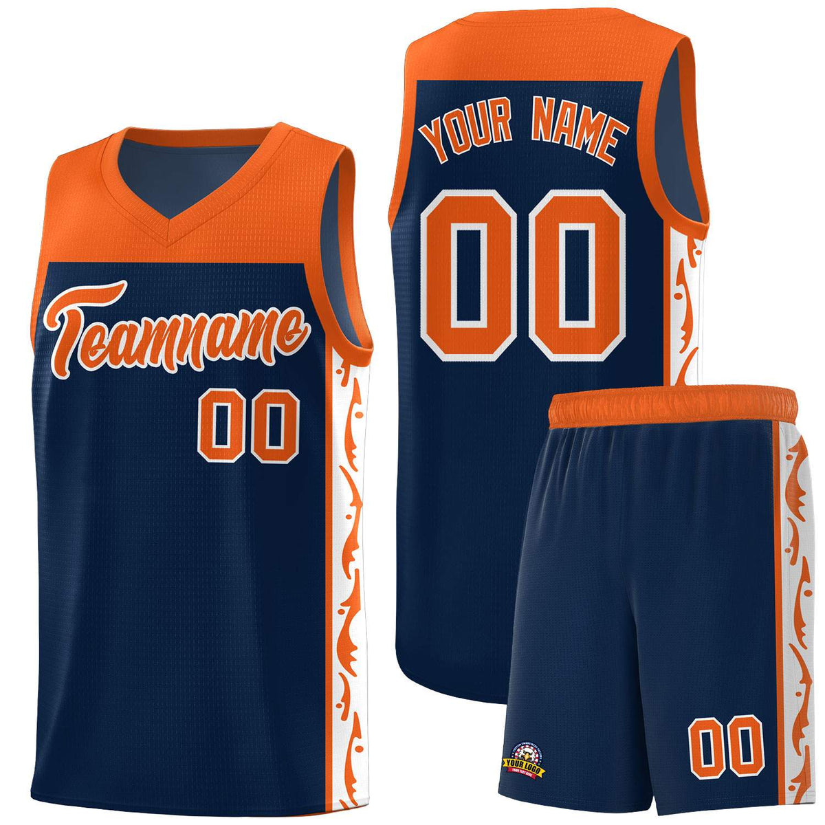 Custom Navy Side Pattern Sports Uniform Basketball Jersey