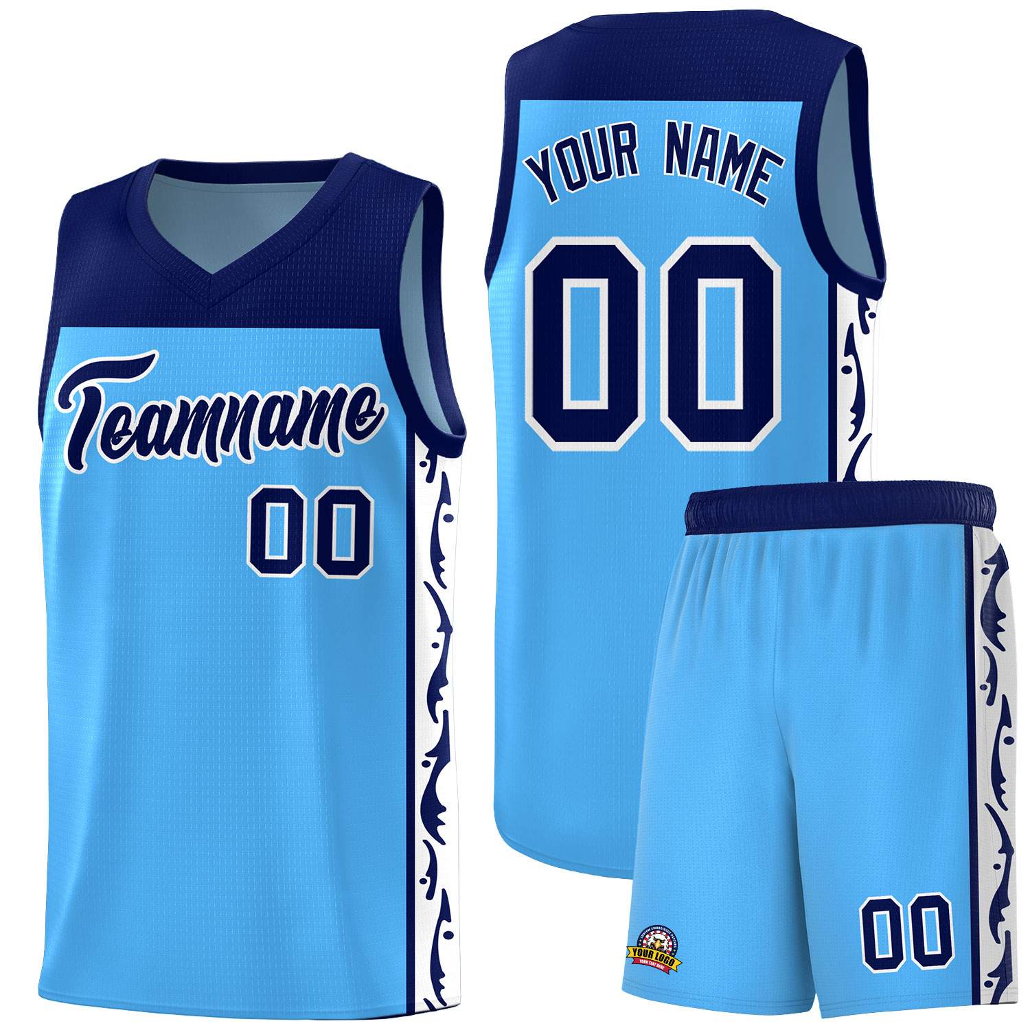 Custom Light Blue Side Pattern Sports Uniform Basketball Jersey
