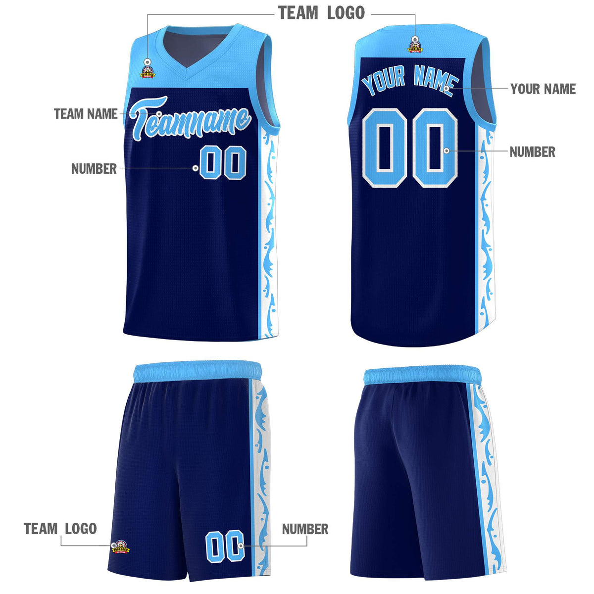 Custom Navy Side Pattern Sports Uniform Basketball Jersey