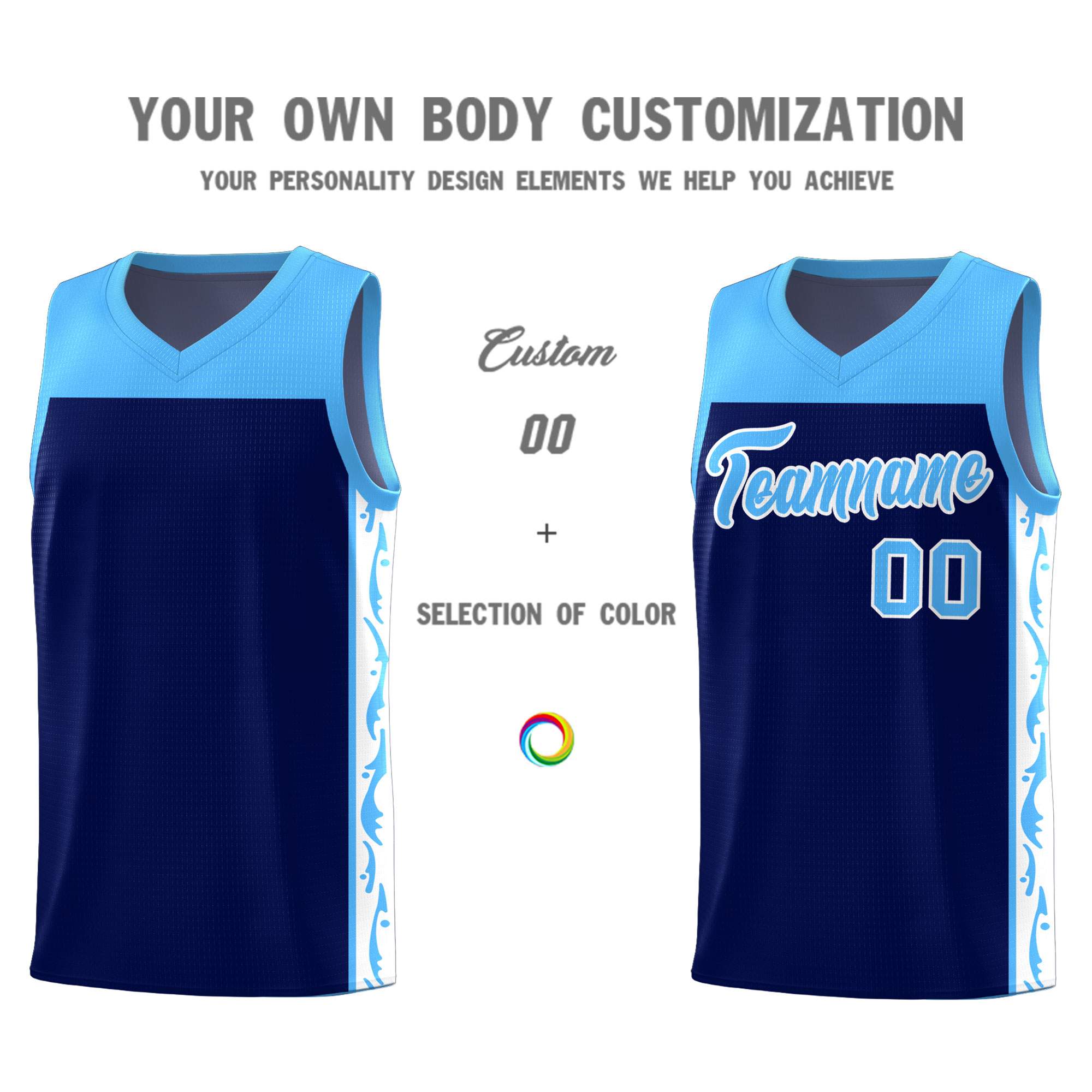 Custom Navy Side Pattern Sports Uniform Basketball Jersey