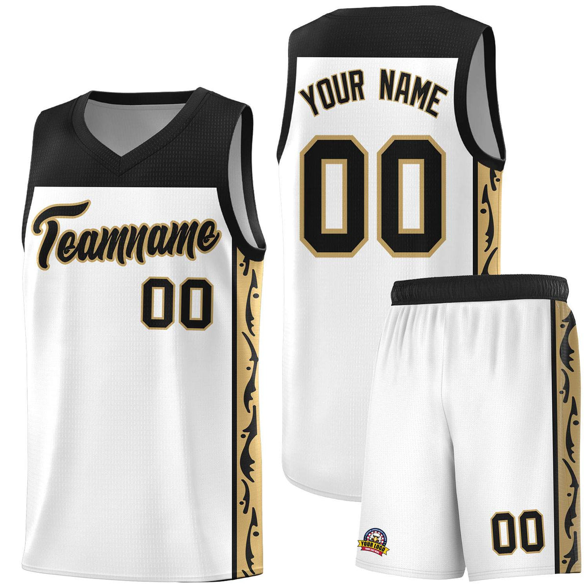 Custom White Side Pattern Sports Uniform Basketball Jersey