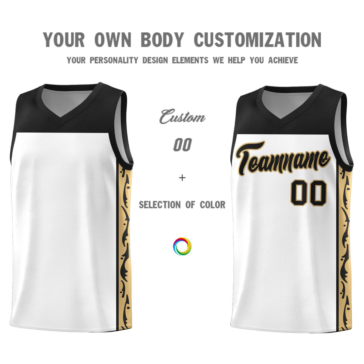Custom White Side Pattern Sports Uniform Basketball Jersey