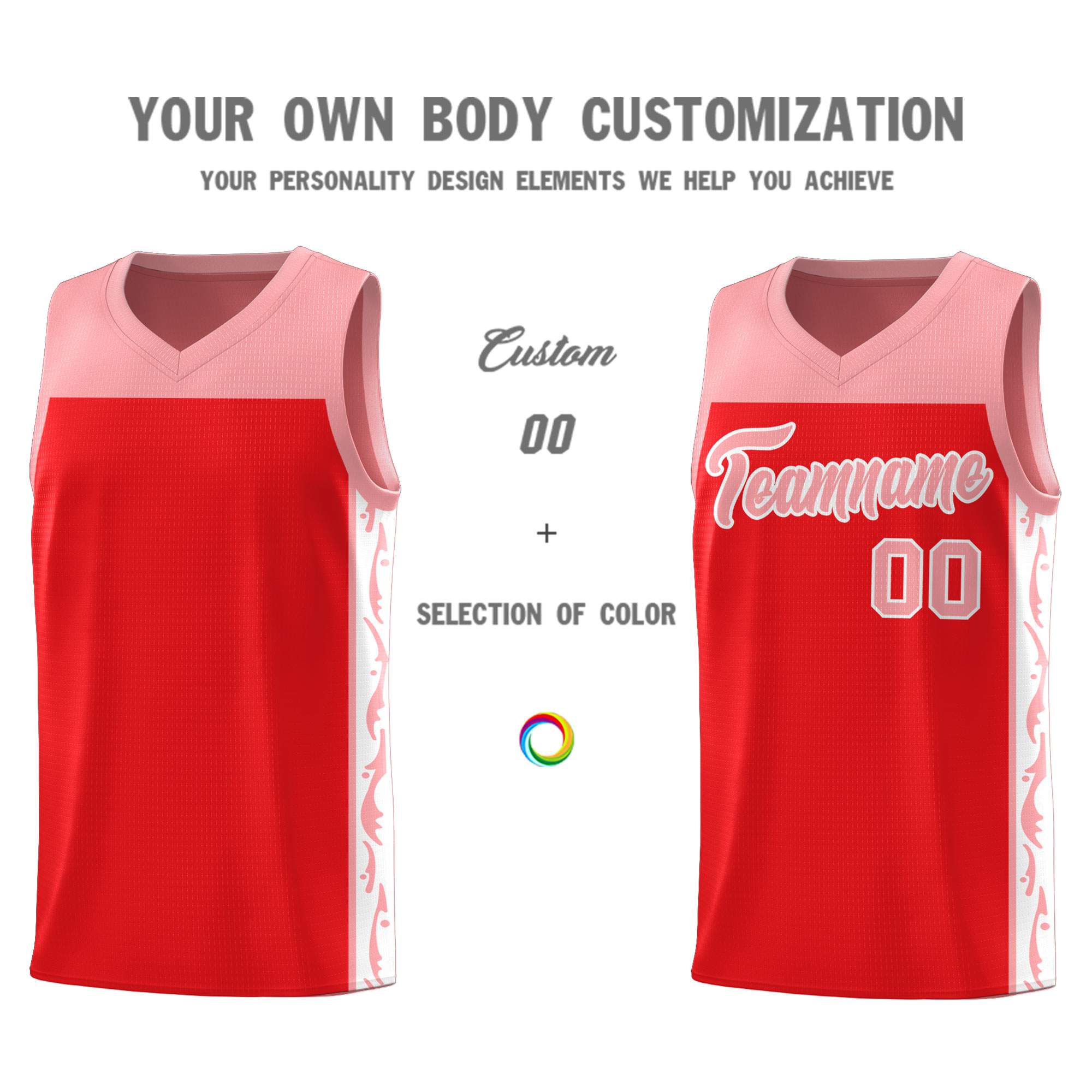 Custom Red Side Pattern Sports Uniform Basketball Jersey