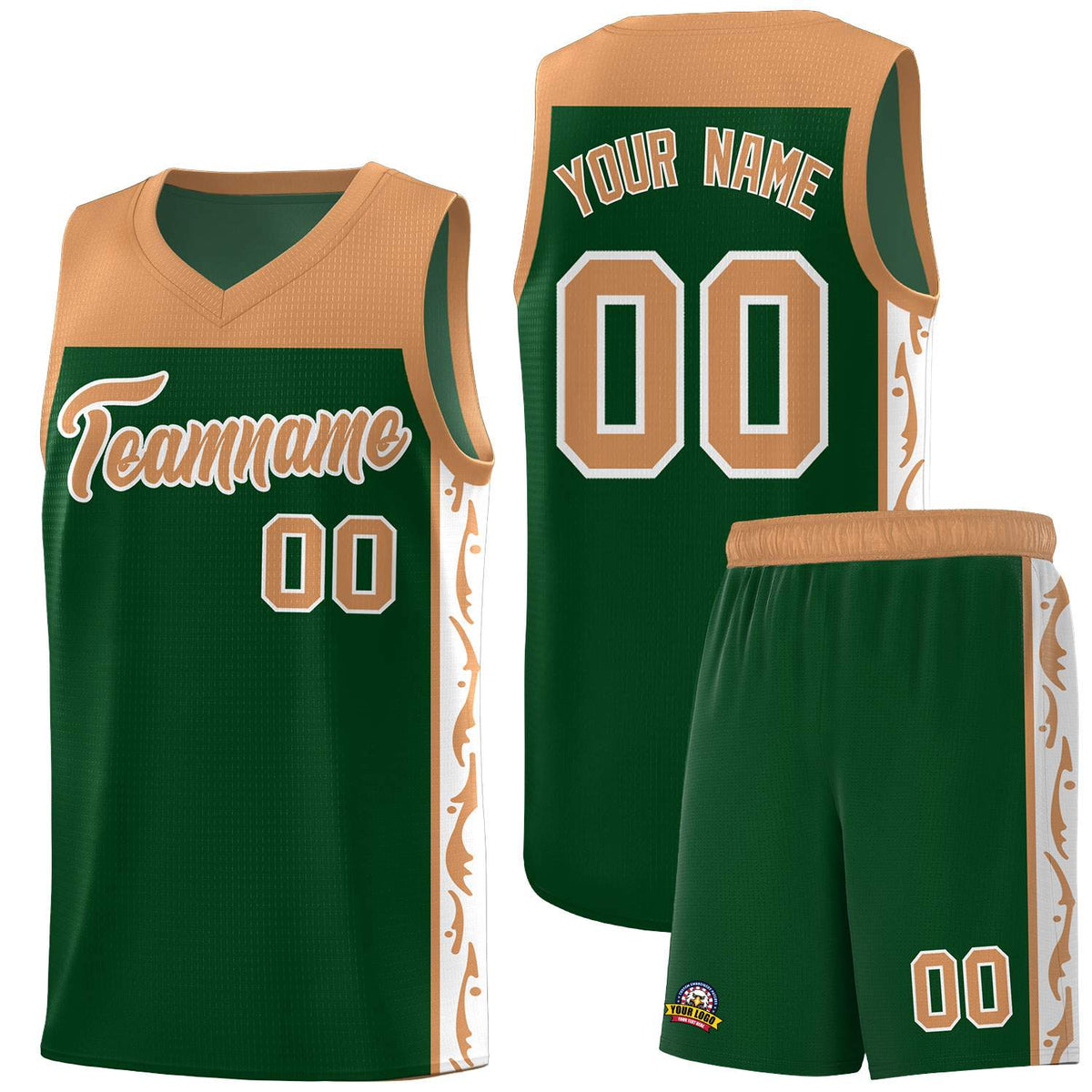 Custom Green Side Pattern Sports Uniform Basketball Jersey