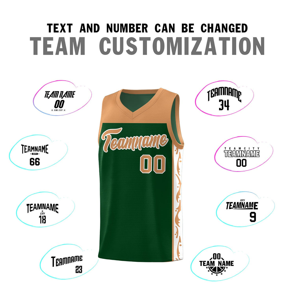 Custom Green Side Pattern Sports Uniform Basketball Jersey