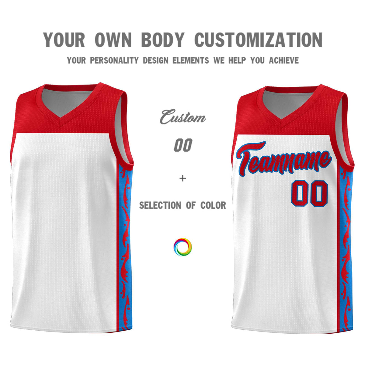 Custom White Side Pattern Sports Uniform Basketball Jersey
