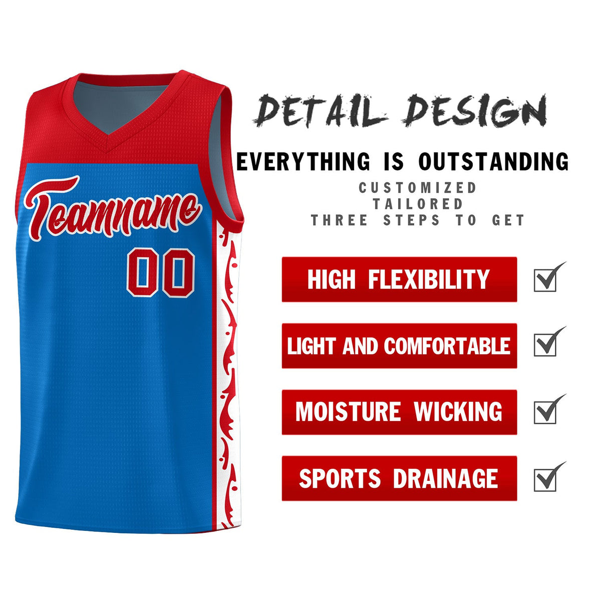 Custom Royal Side Pattern Sports Uniform Basketball Jersey