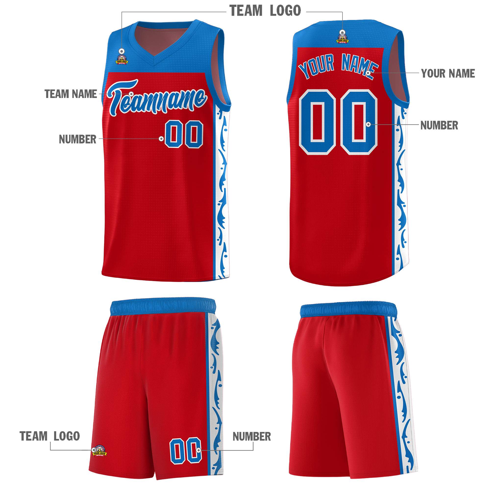Custom Red Side Pattern Sports Uniform Basketball Jersey
