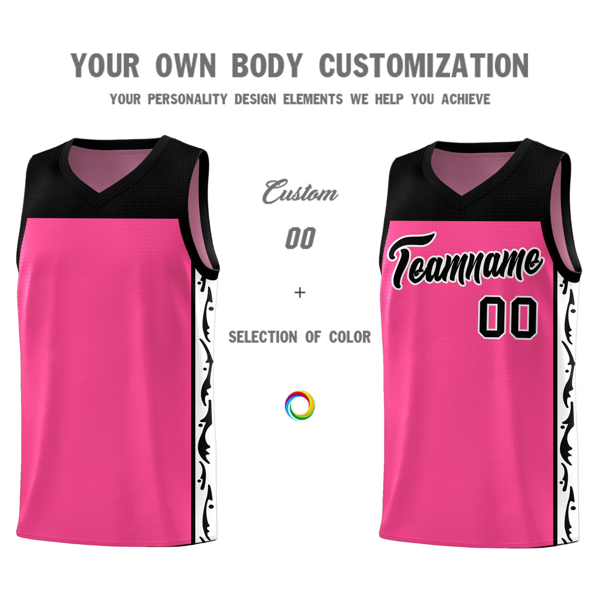 Custom Pink Side Pattern Sports Uniform Basketball Jersey
