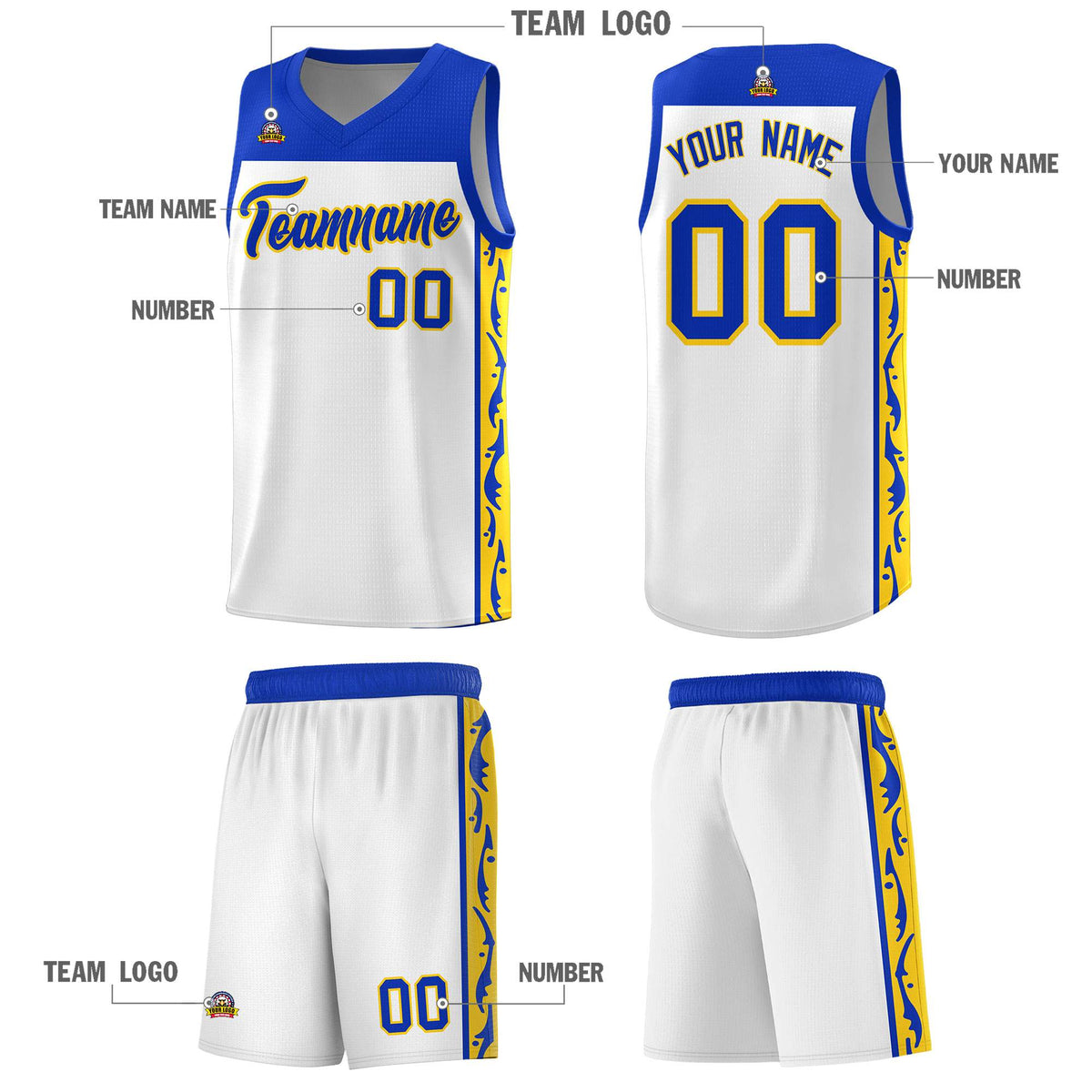 Custom White Side Pattern Sports Uniform Basketball Jersey