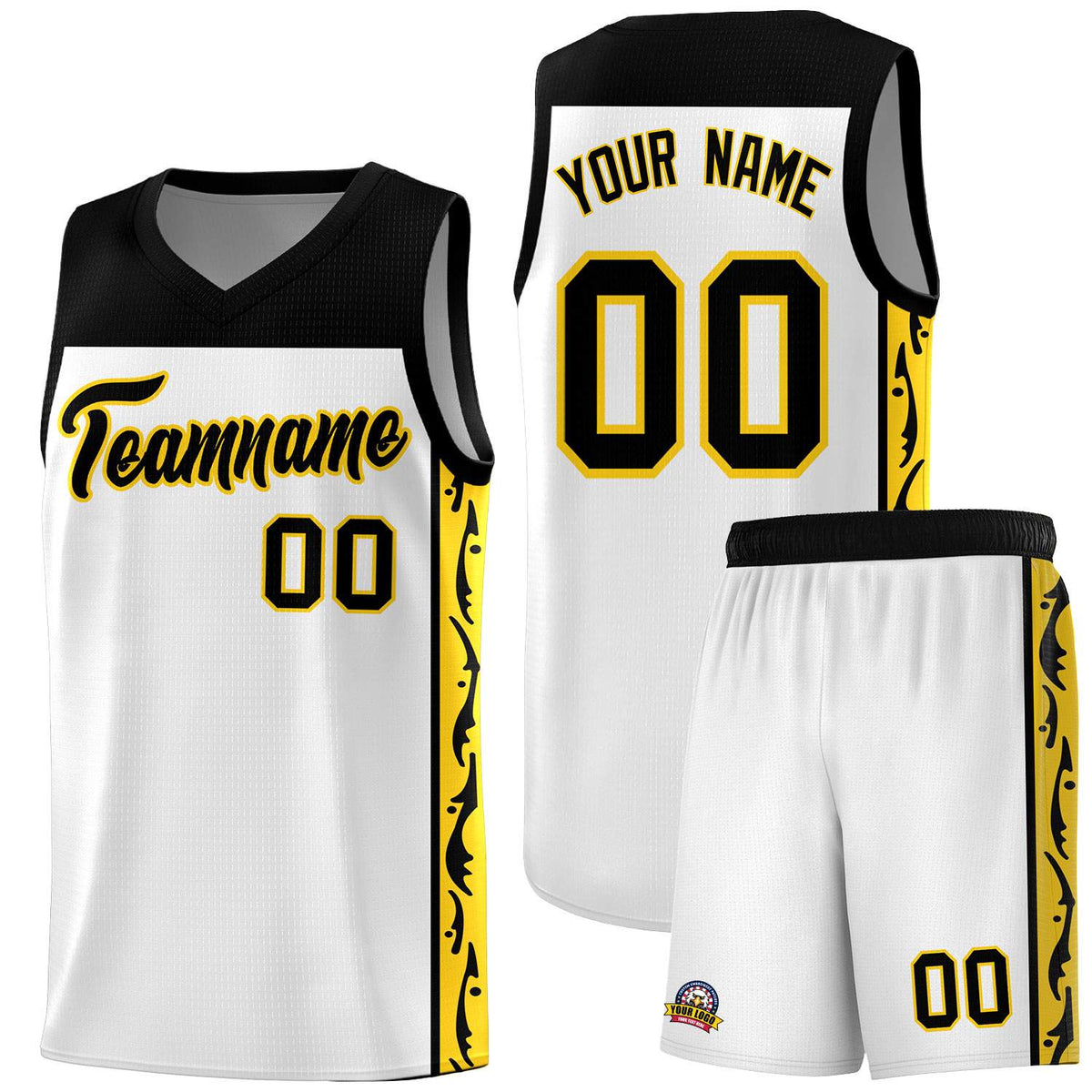 Custom White Side Pattern Sports Uniform Basketball Jersey