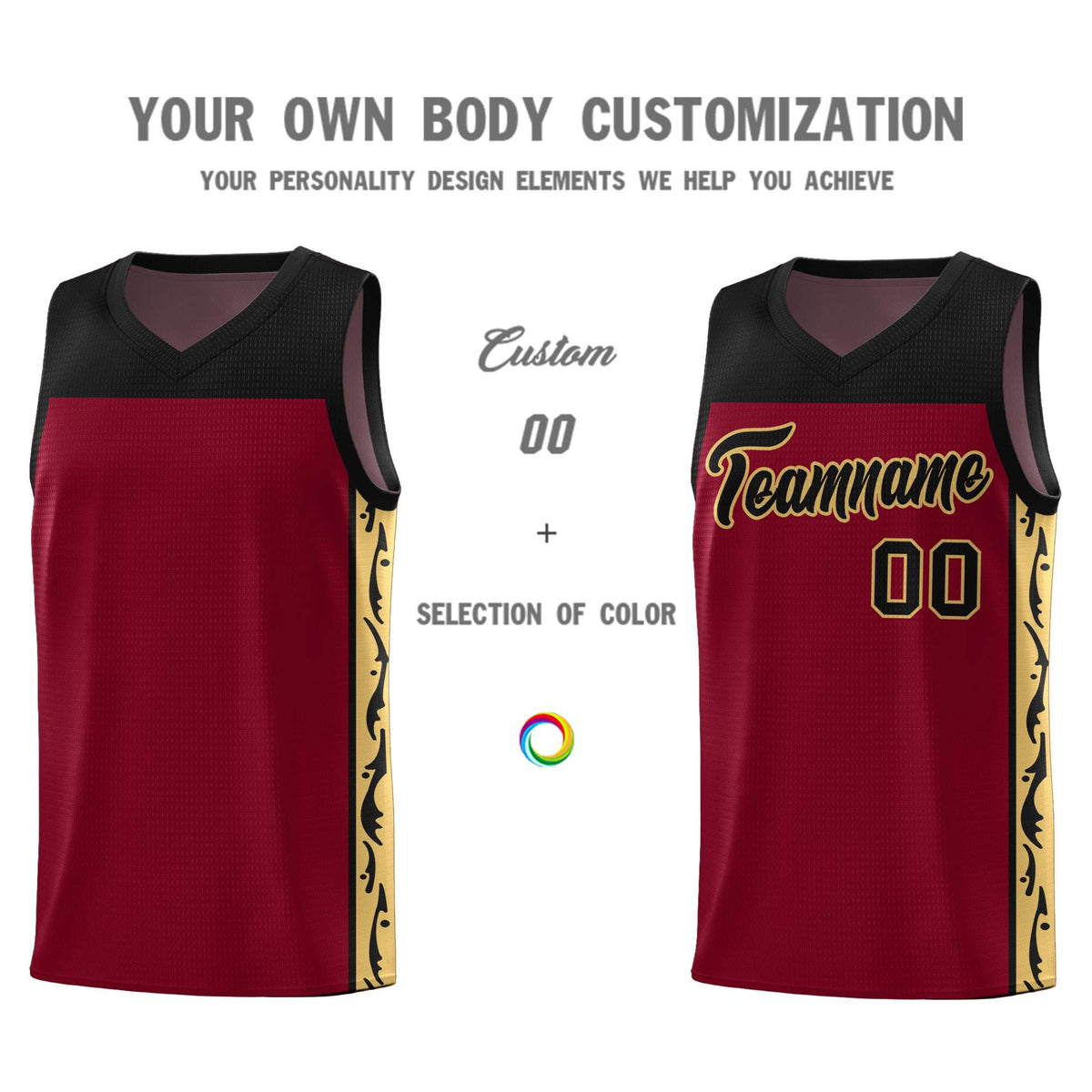 Custom Crimson Side Pattern Sports Uniform Basketball Jersey