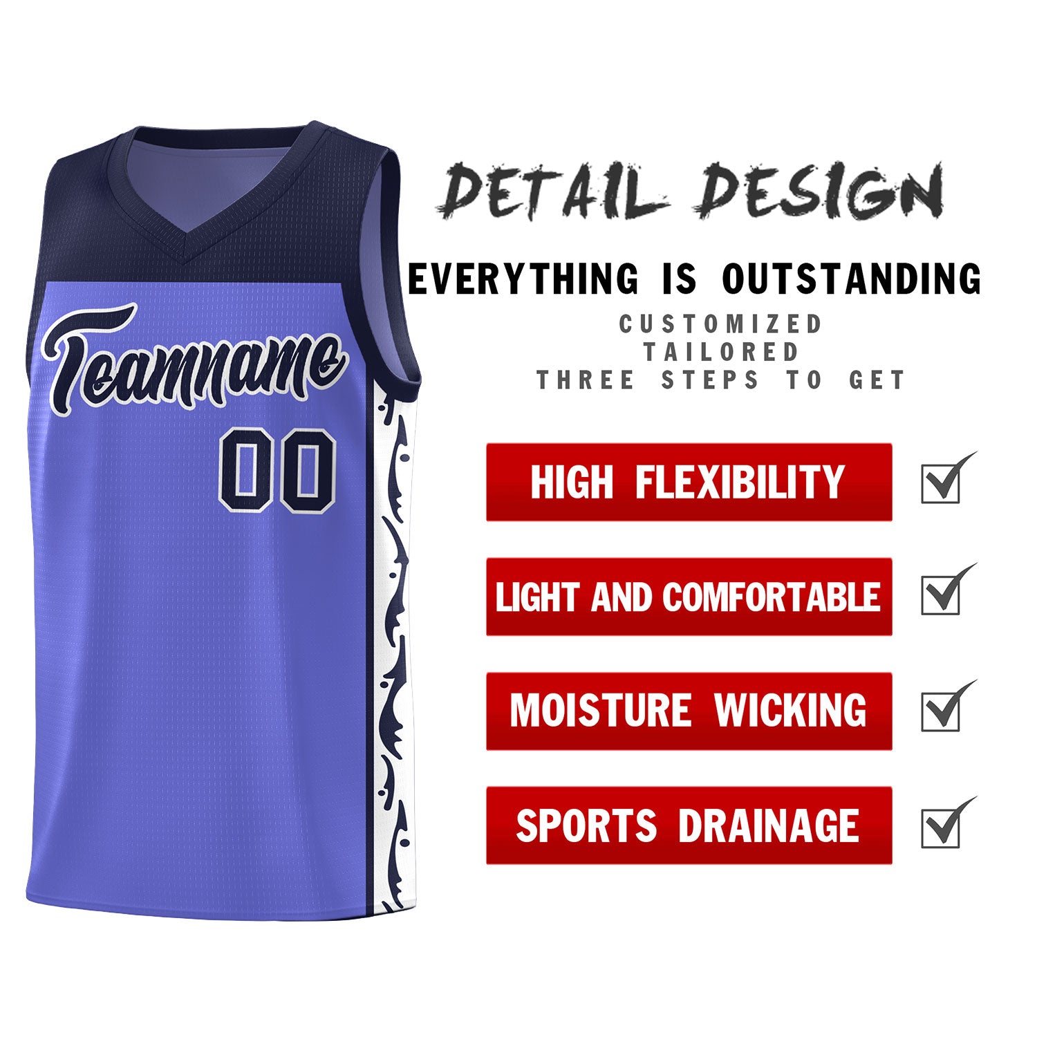 Custom Purple Side Pattern Sports Uniform Basketball Jersey