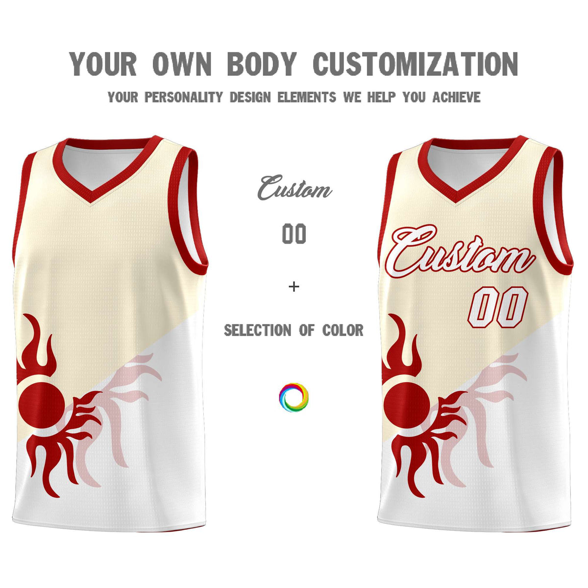 Custom Youth Basketball Jerseys - Cream White Radiant Sun Design Two Tone Uniforms