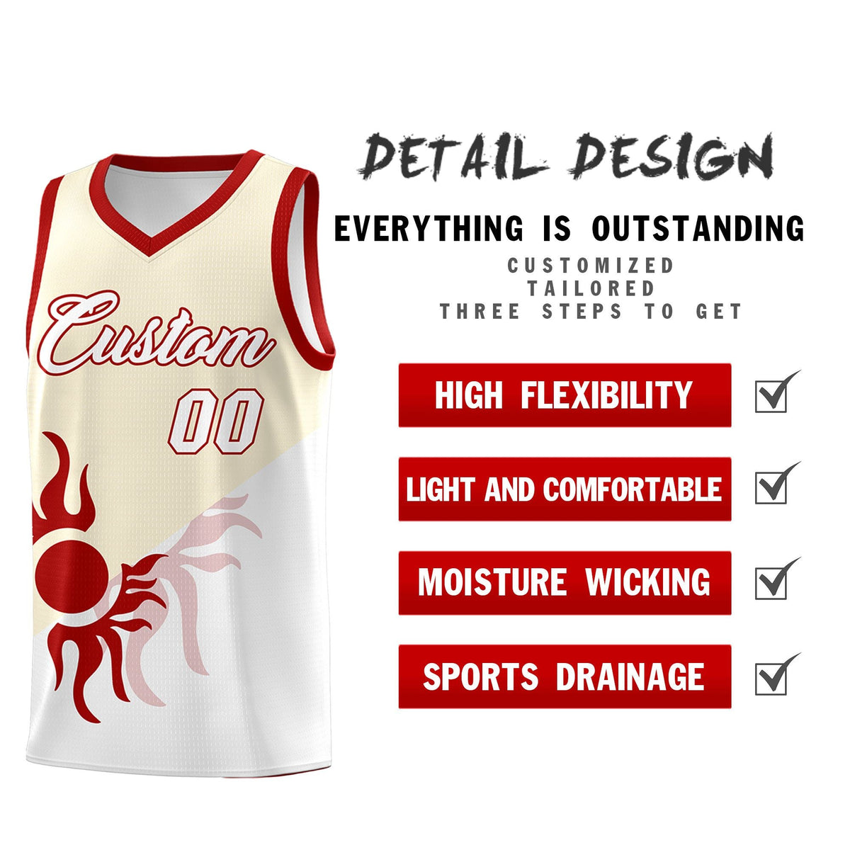 Custom Youth Basketball Jerseys - Cream White Radiant Sun Design Two Tone Uniforms