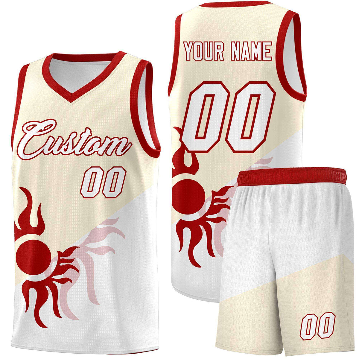 Custom Youth Basketball Jerseys - Cream White Radiant Sun Design Two Tone Uniforms