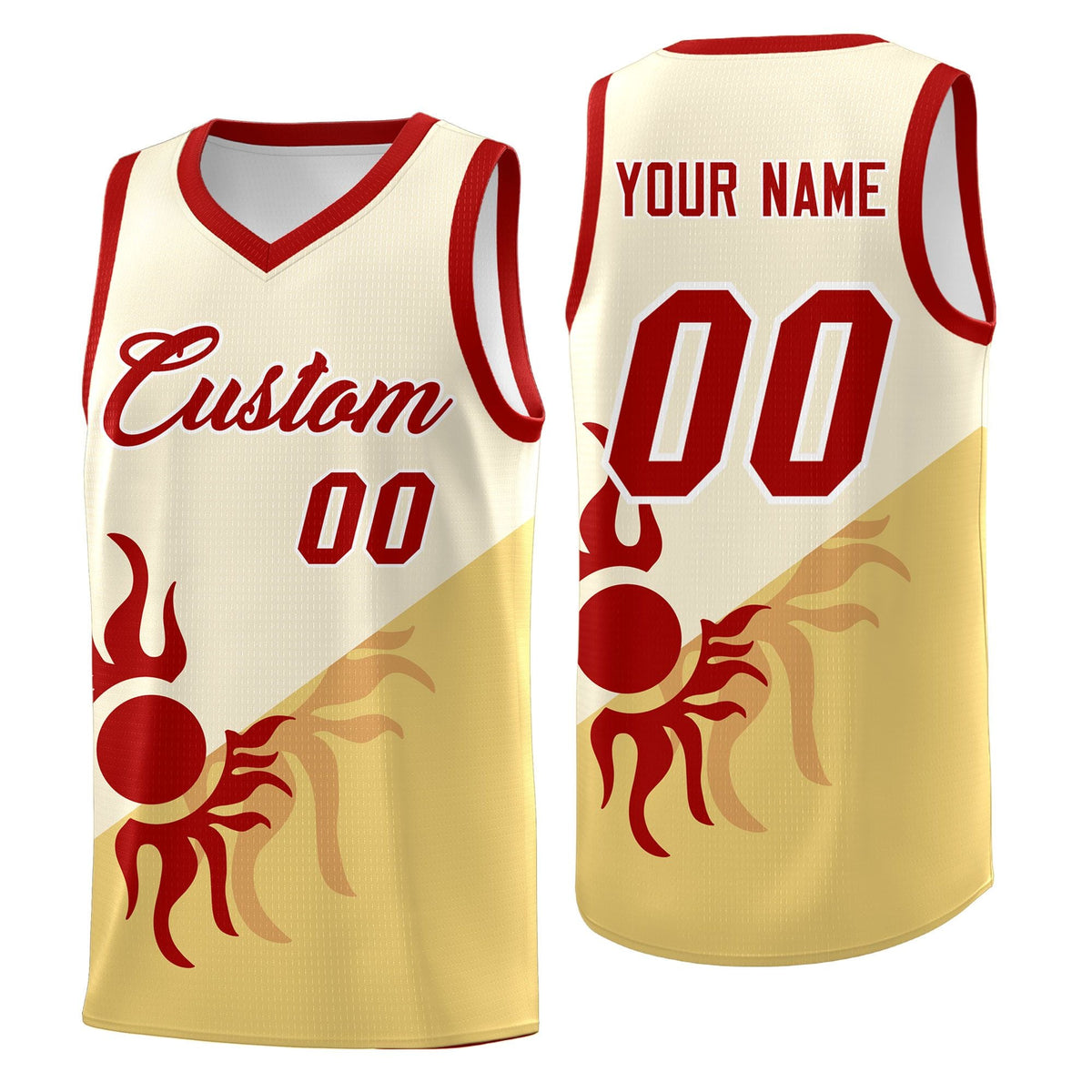 Custom Youth Basketball Jerseys - Cream Khaki Sunburst Design Two Tone Uniforms