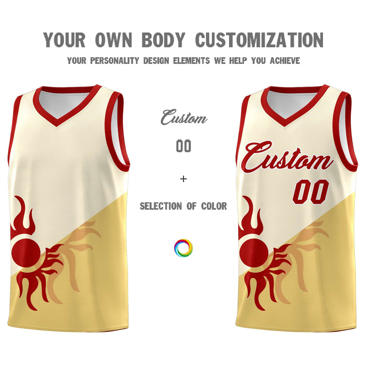 Custom Youth Basketball Jerseys - Cream Khaki Sunburst Design Two Tone Uniforms