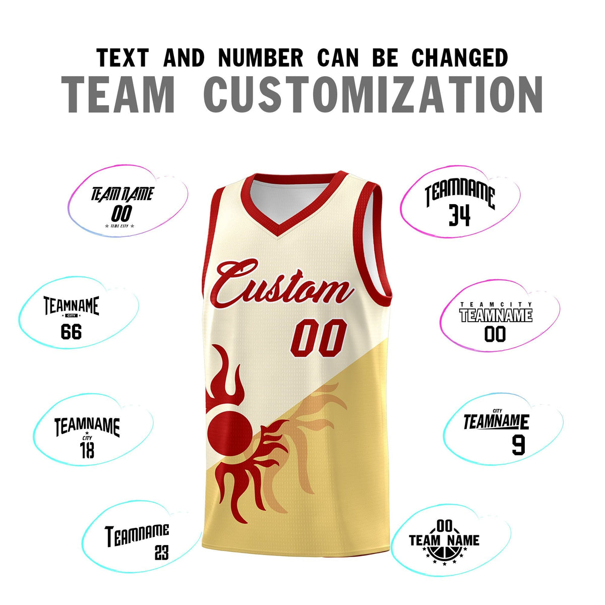 Custom Youth Basketball Jerseys - Cream Khaki Sunburst Design Two Tone Uniforms