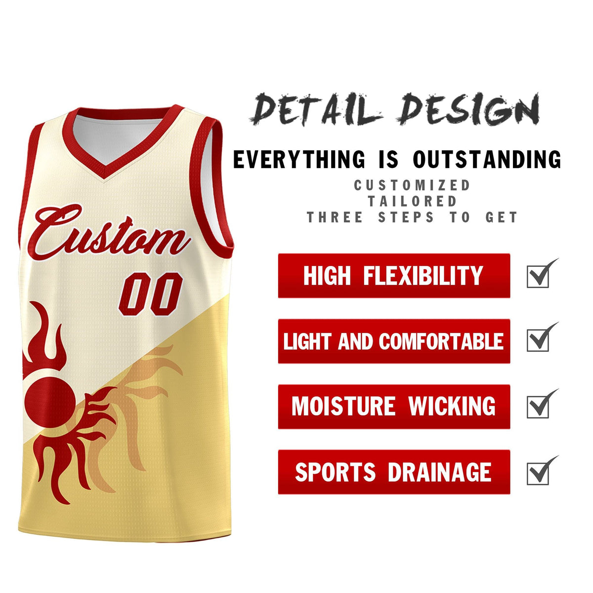 Custom Youth Basketball Jerseys - Cream Khaki Sunburst Design Two Tone Uniforms