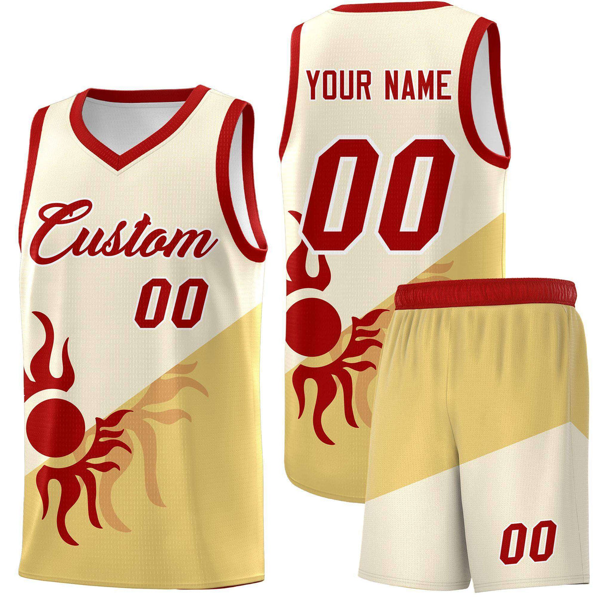 Custom Youth Basketball Jerseys - Cream Khaki Sunburst Design Two Tone Uniforms