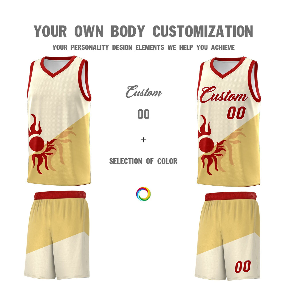 Custom Youth Basketball Jerseys - Cream Khaki Sunburst Design Two Tone Uniforms