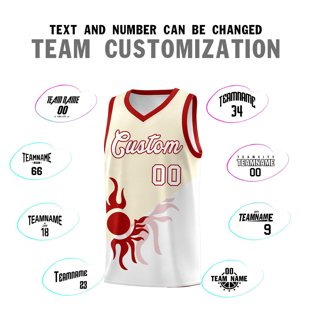 Custom Youth Basketball Jerseys - Cream White Radiant Sun Design Two Tone Uniforms