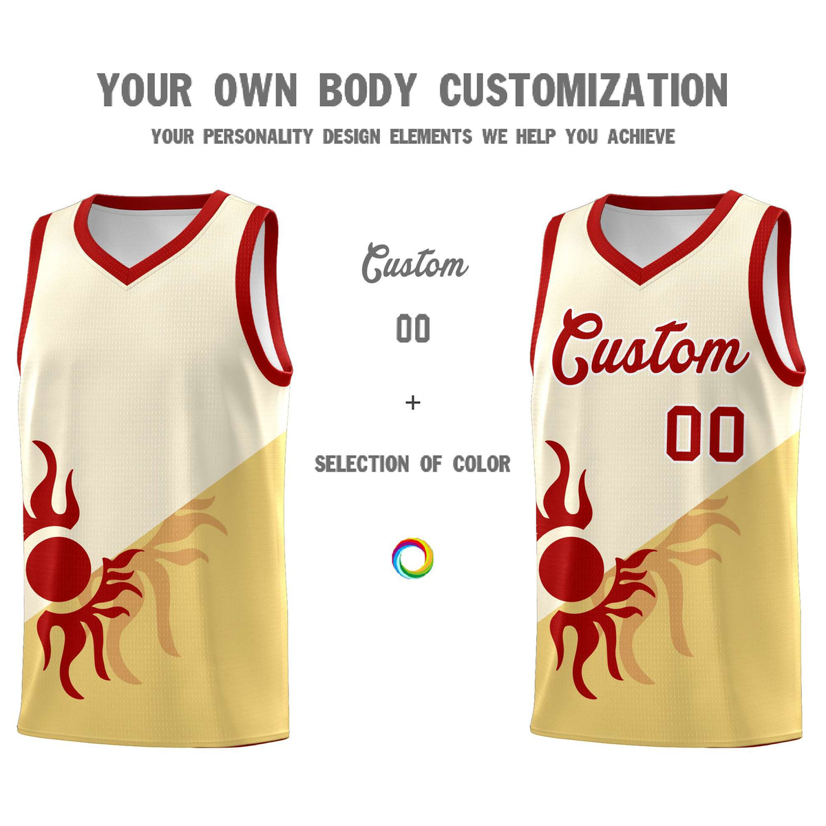 Custom Youth Basketball Jerseys - Cream Khaki Sunburst Design Two Tone Uniforms