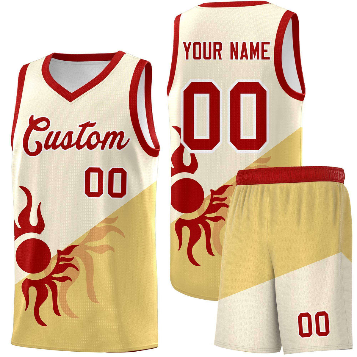 Custom Youth Basketball Jerseys - Cream Khaki Sunburst Design Two Tone Uniforms