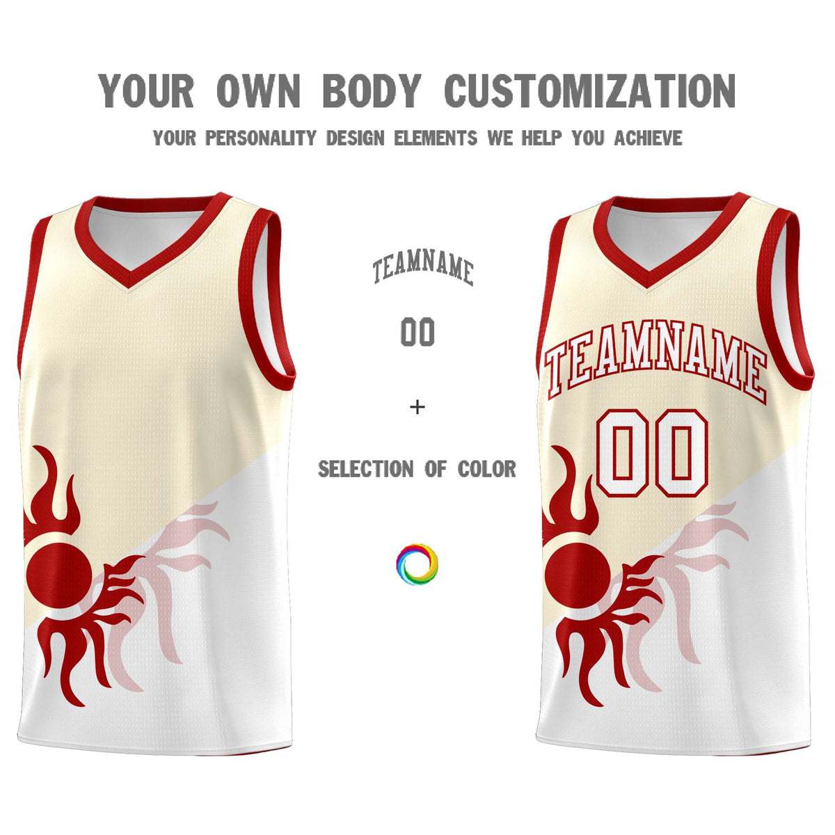 Custom Youth Basketball Jerseys - Cream White Radiant Sun Design Two Tone Uniforms