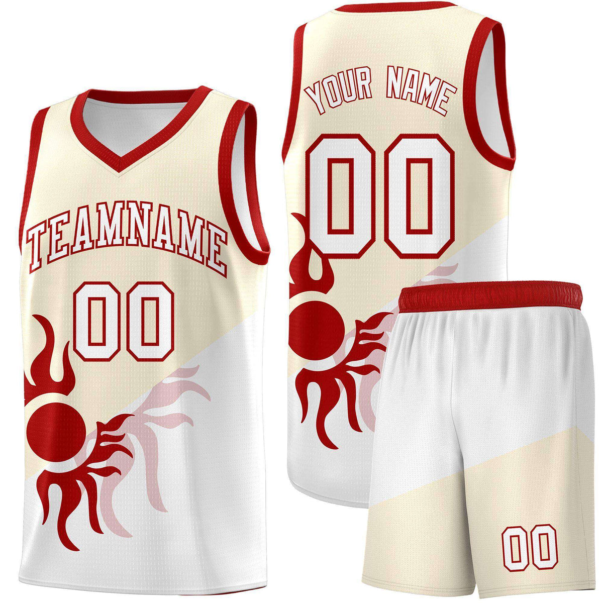 Custom Youth Basketball Jerseys - Cream White Radiant Sun Design Two Tone Uniforms