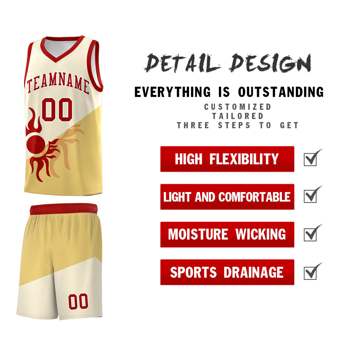 Custom Youth Basketball Jerseys - Cream Khaki Sunburst Design Two Tone Uniforms