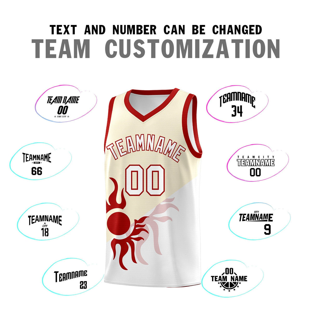 Custom Youth Basketball Jerseys - Cream White Radiant Sun Design Two Tone Uniforms