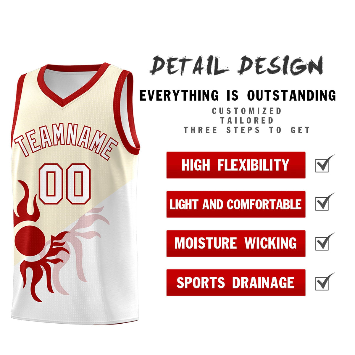 Custom Youth Basketball Jerseys - Cream White Radiant Sun Design Two Tone Uniforms