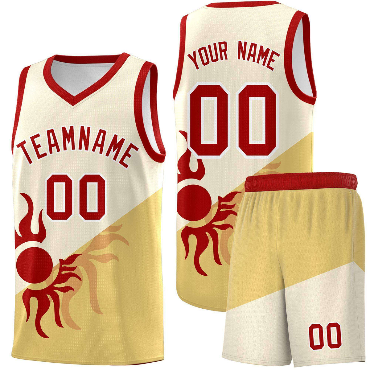 Custom Youth Basketball Jerseys - Cream Khaki Sunburst Design Two Tone Uniforms