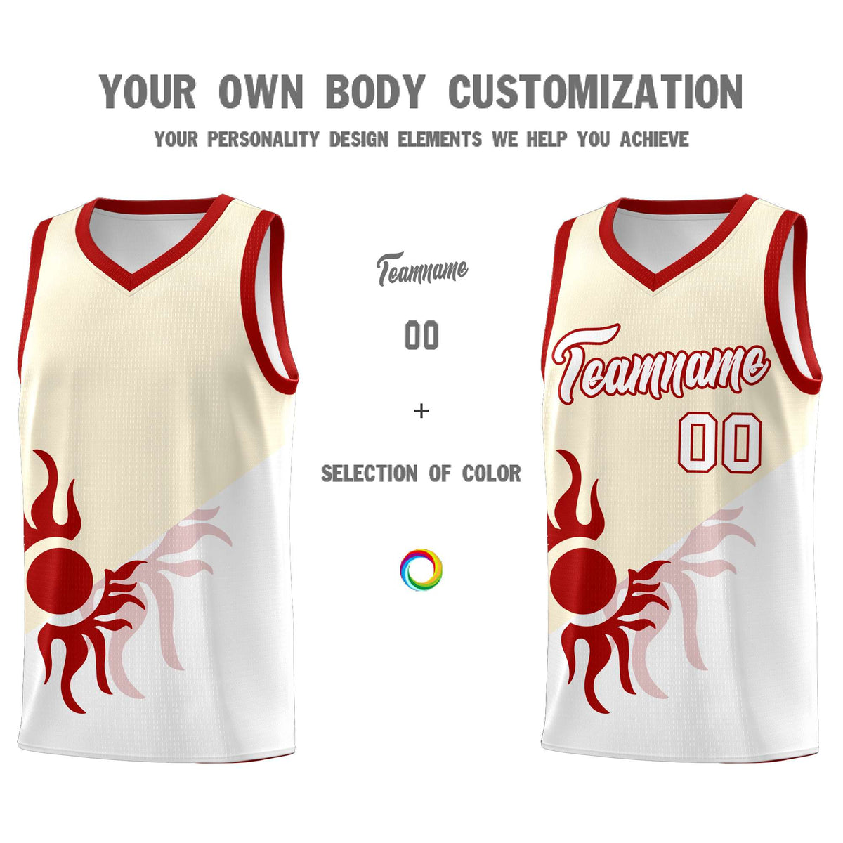 Custom Youth Basketball Jerseys - Cream White Radiant Sun Design Two Tone Uniforms