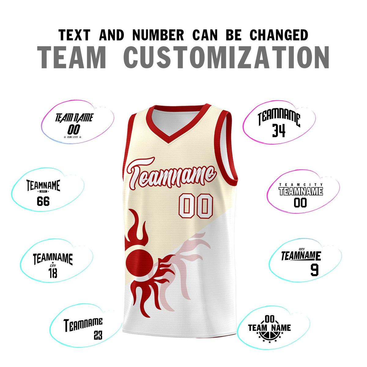 Custom Youth Basketball Jerseys - Cream White Radiant Sun Design Two Tone Uniforms