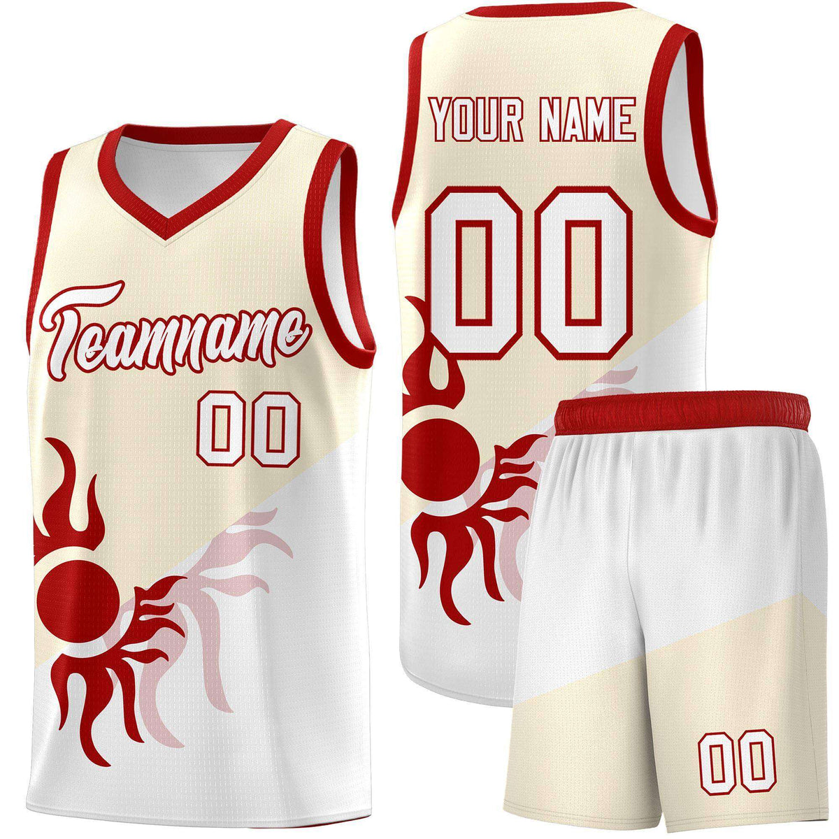 Custom Youth Basketball Jerseys - Cream White Radiant Sun Design Two Tone Uniforms