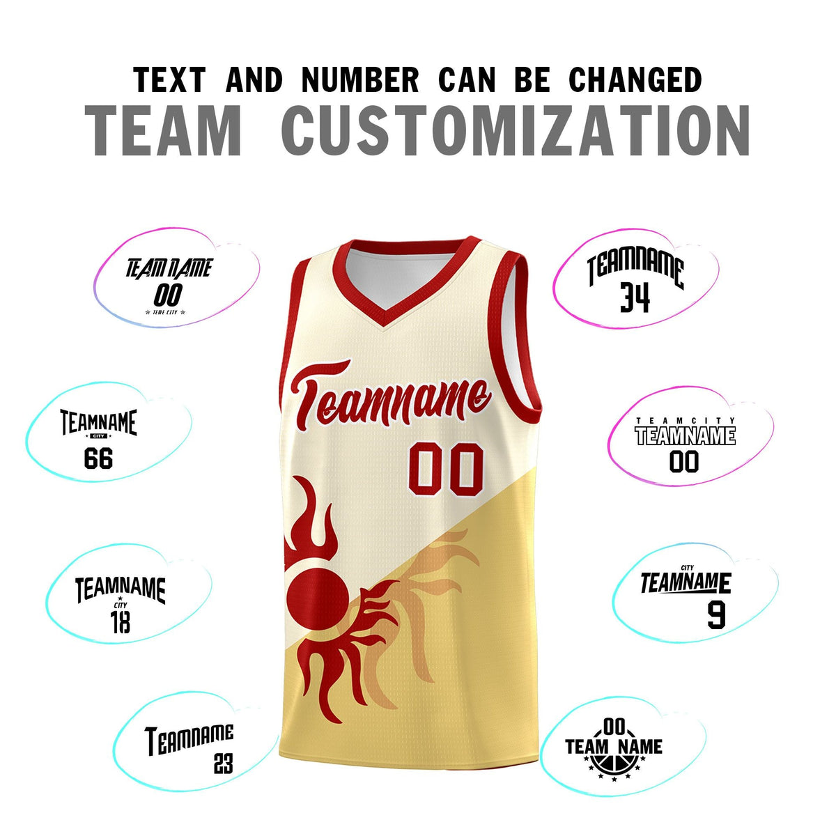 Custom Youth Basketball Jerseys - Cream Khaki Sunburst Design Two Tone Uniforms