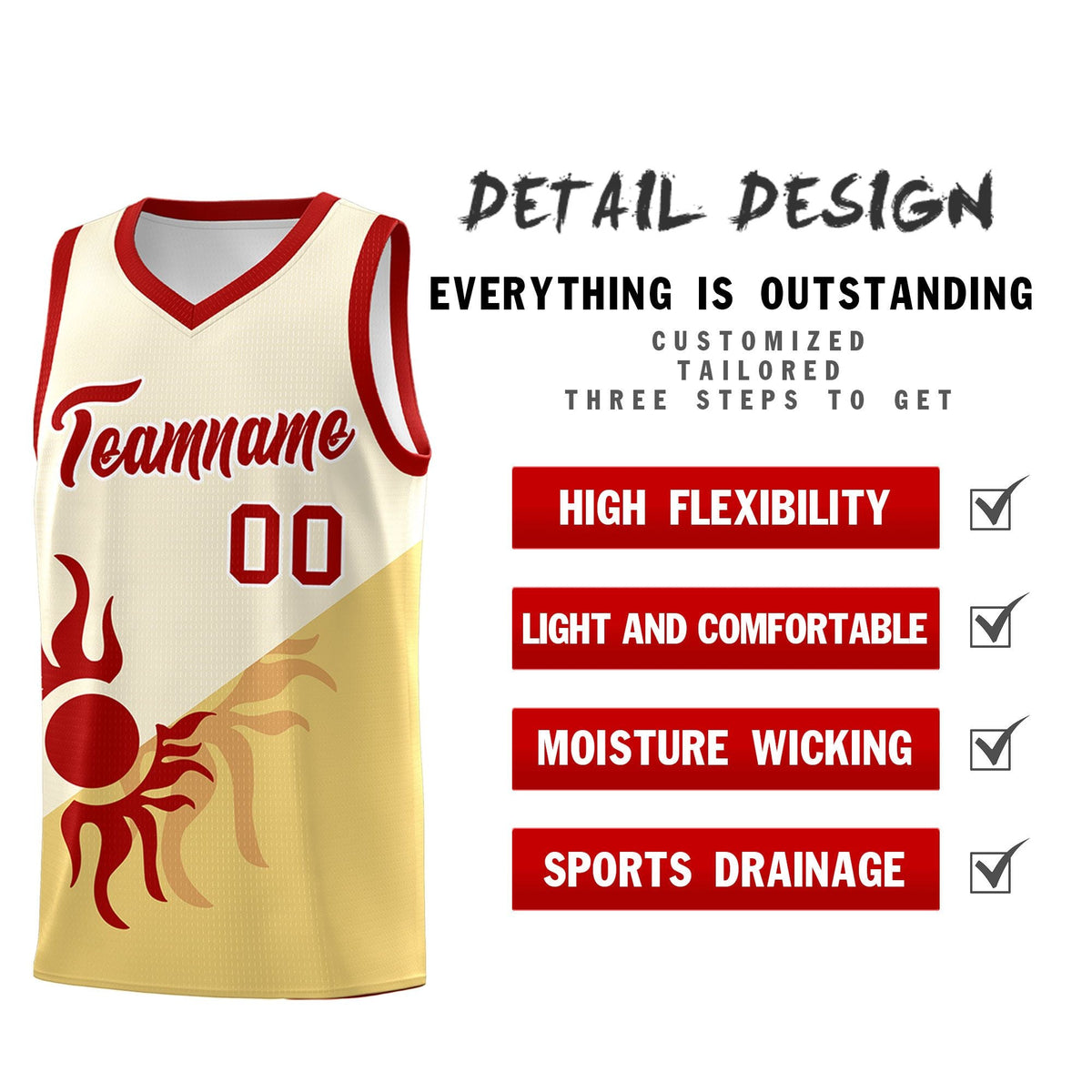 Custom Youth Basketball Jerseys - Cream Khaki Sunburst Design Two Tone Uniforms