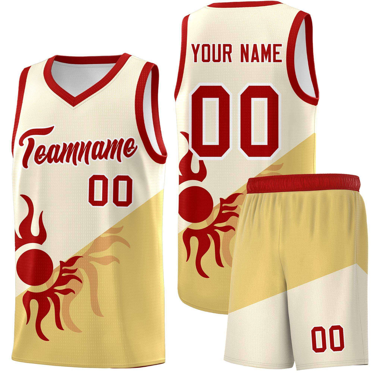 Custom Youth Basketball Jerseys - Cream Khaki Sunburst Design Two Tone Uniforms