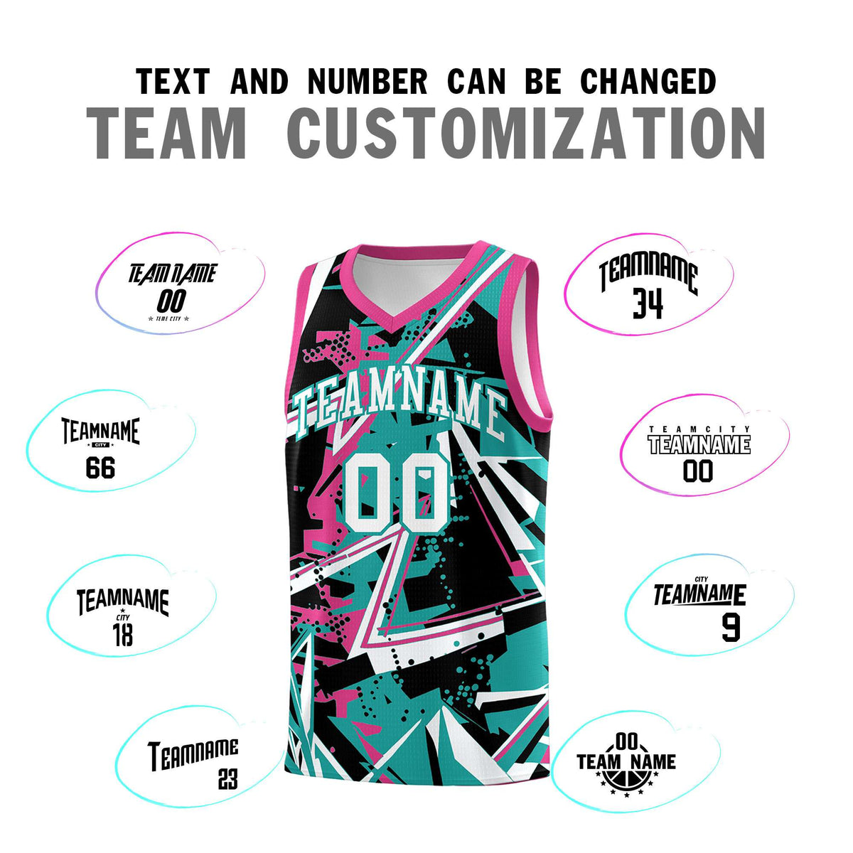 Custom Youth Basketball Jerseys Aqua Rose Red Abstract Graffiti Urban Style Personalized Uniform
