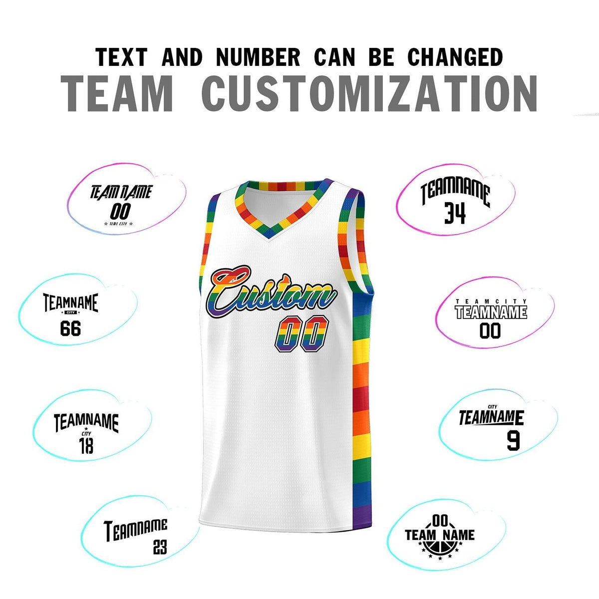 Custom White LGBT Rainbow For Pride Month Sports Uniform Basketball Jersey