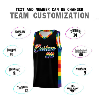 Custom Black LGBT Rainbow For Pride Month Sports Uniform Basketball Jersey