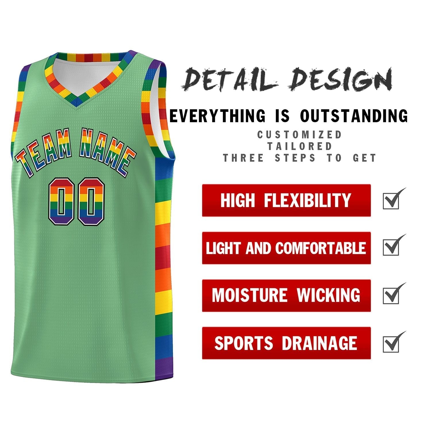 Custom Green LGBT Rainbow For Pride Month Sports Uniform Basketball Jersey