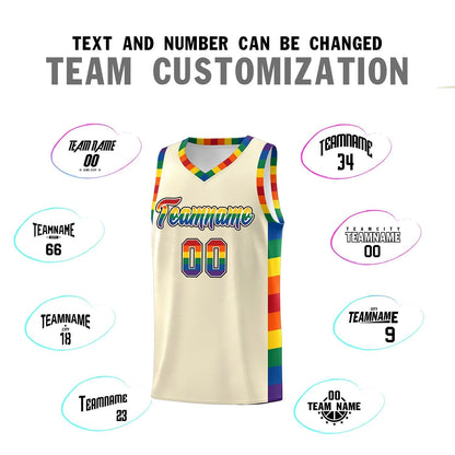 Custom Cream LGBT Rainbow For Pride Month Sports Uniform Basketball Jersey