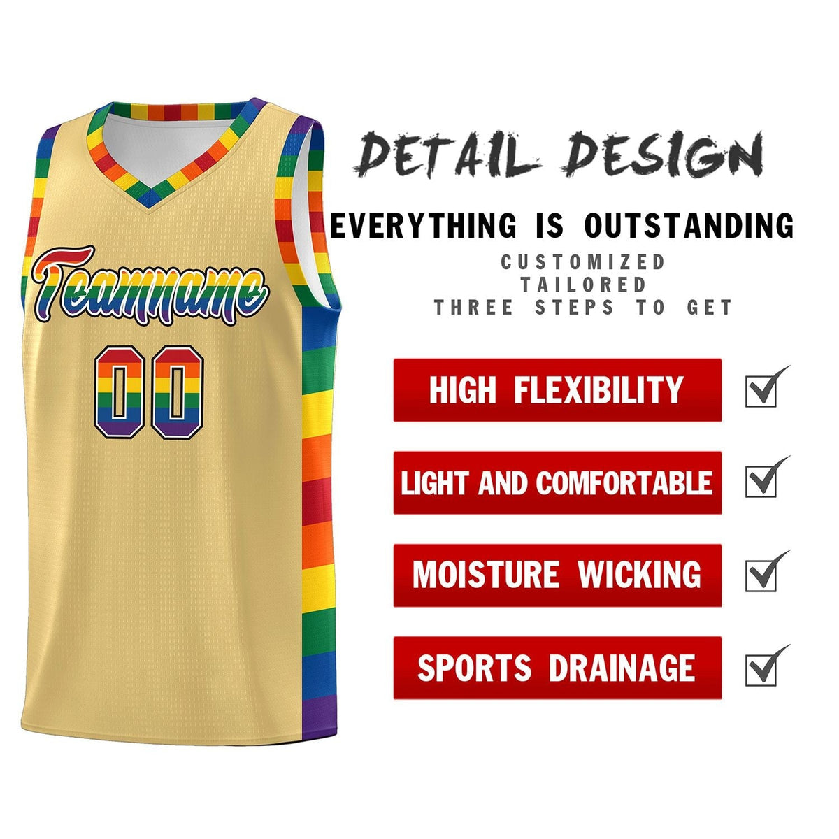 Custom Khaki LGBT Rainbow For Pride Month Sports Uniform Basketball Jersey