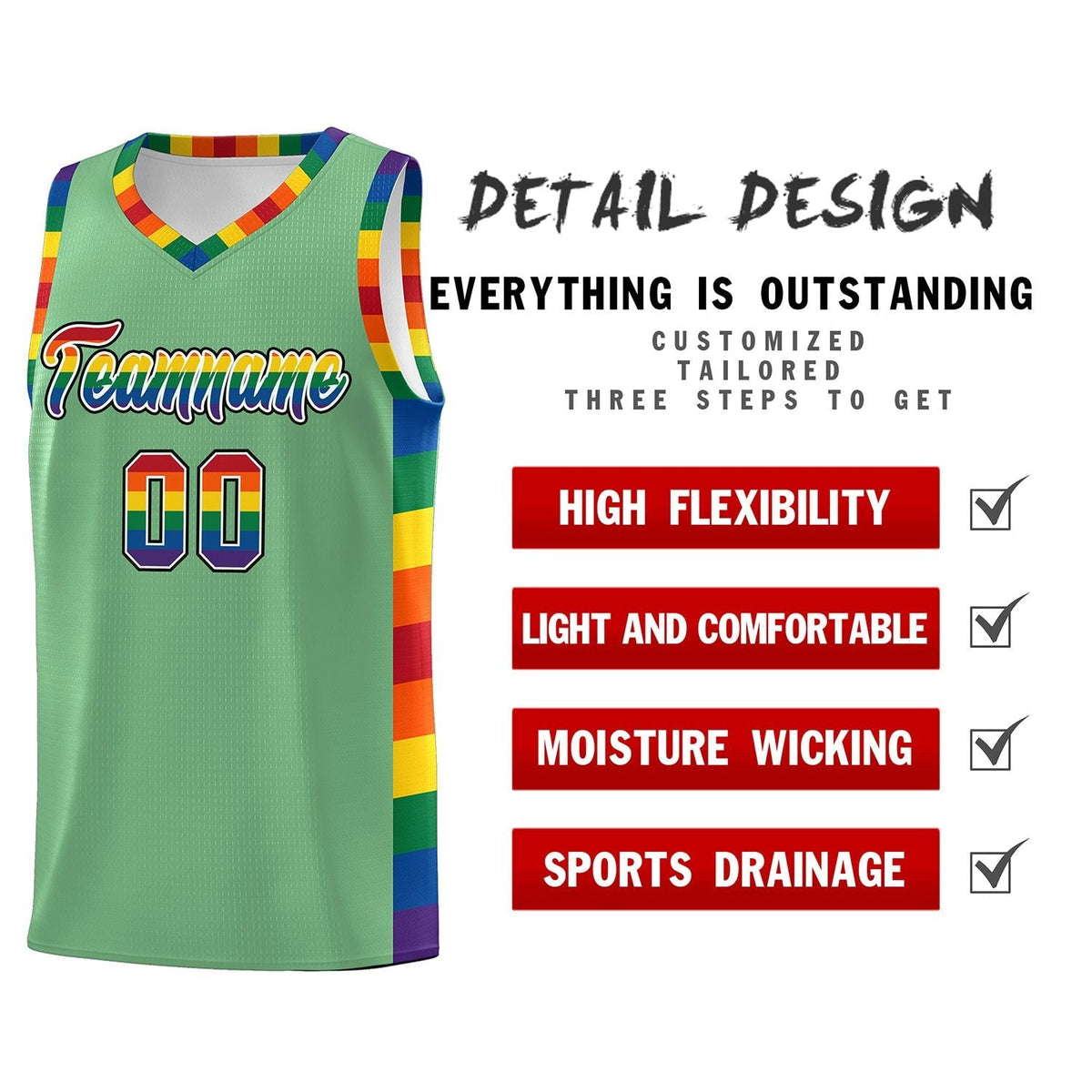 Custom Green LGBT Rainbow For Pride Month Sports Uniform Basketball Jersey