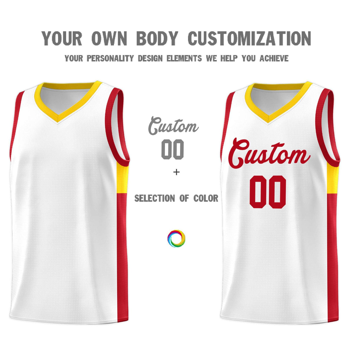 Custom White Red Side Two-Tone Classic Sports Uniform Basketball Jersey