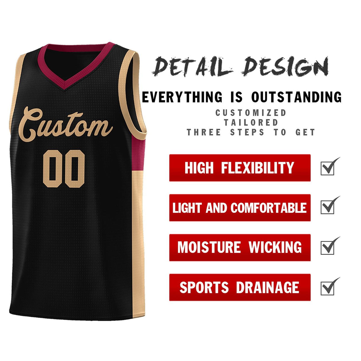 Custom Black Old Gold Side Two-Tone Classic Sports Uniform Basketball Jersey